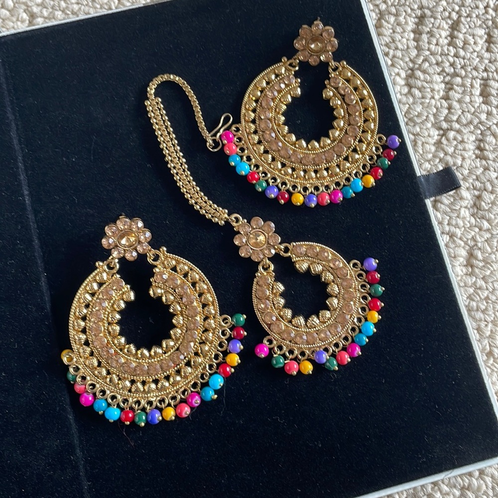 Kundan Earrings & Tikka Set